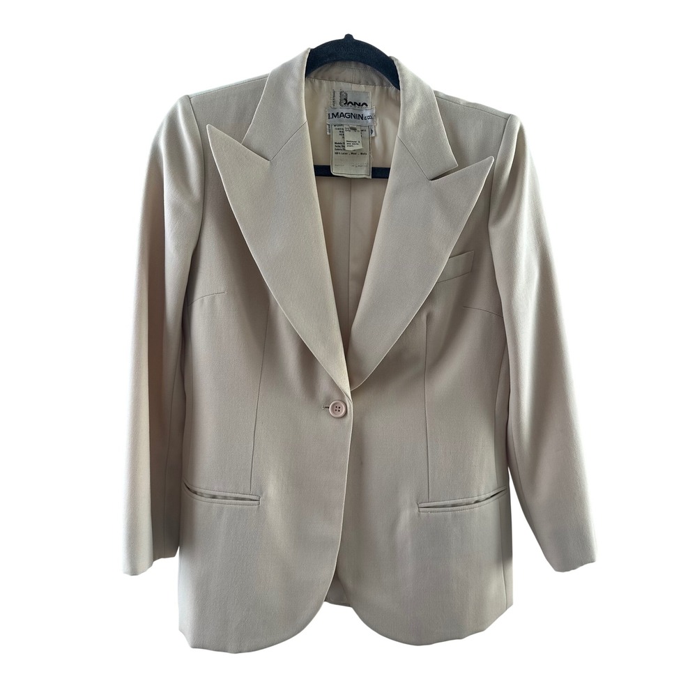 Vintage Dana Cote d'Azur I Magnin Wool Blazer Cream Beige Made in France Sz 10
